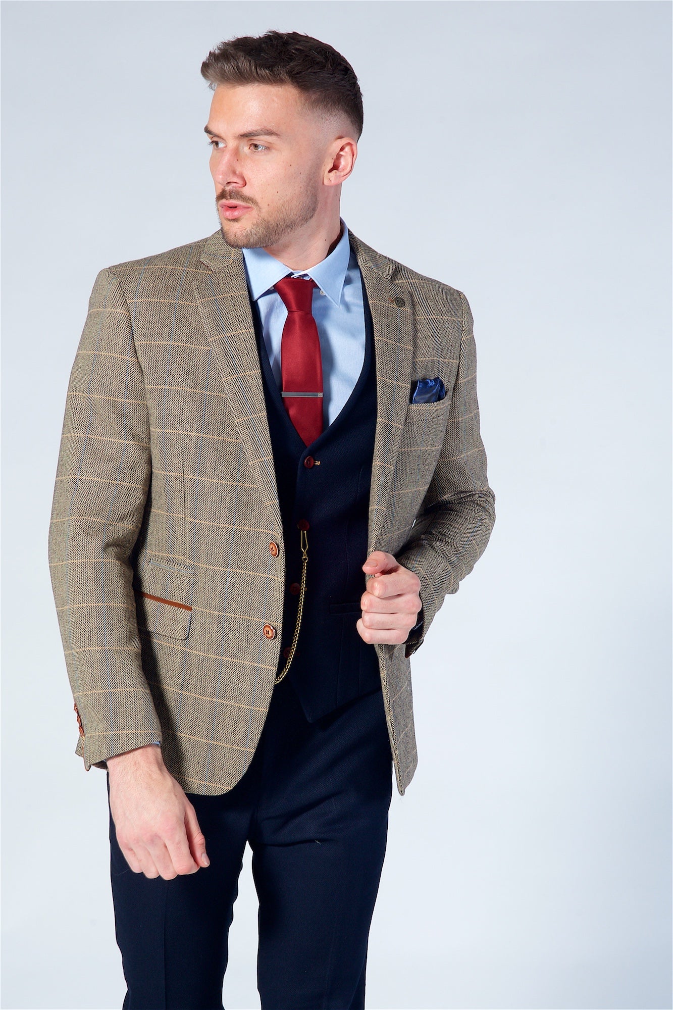 Marc Darcy Ted Tan Tweed Check Blazer