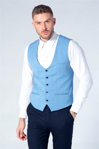 Marc Darcy Kelly Sky Blue Single Breasted Waistcoat