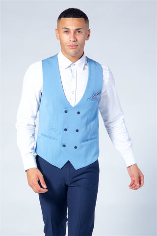 Marc Darcy Kelly Sky Blue Double Breasted Waistcoat