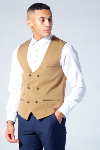Marc Darcy Kelly Tan Double Breasted Waistcoat
