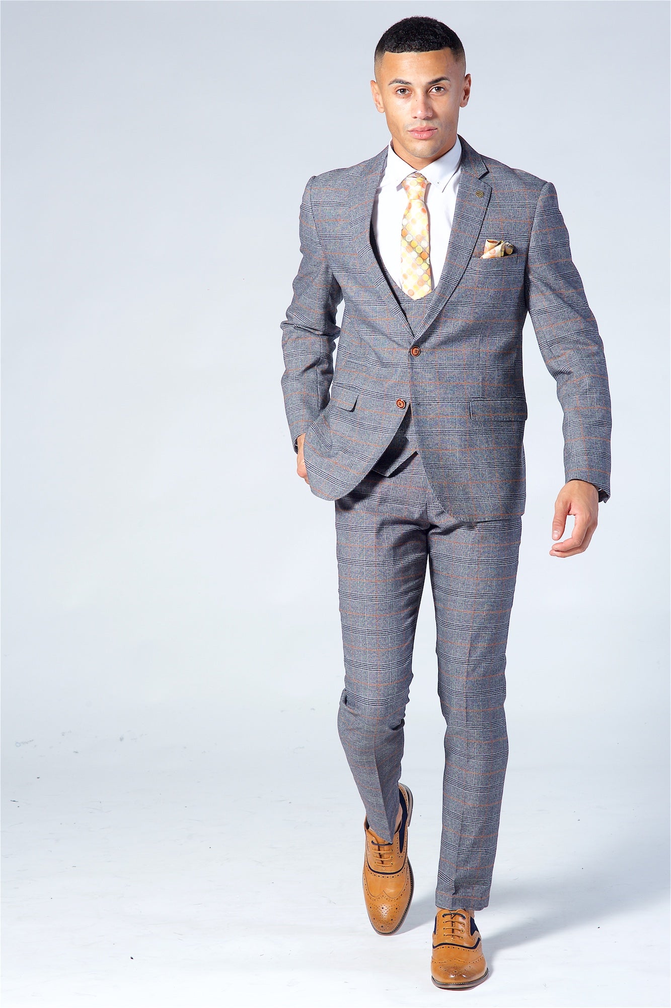 Marc Darcy Jenson Grey Check Suit Three Piece Suit.