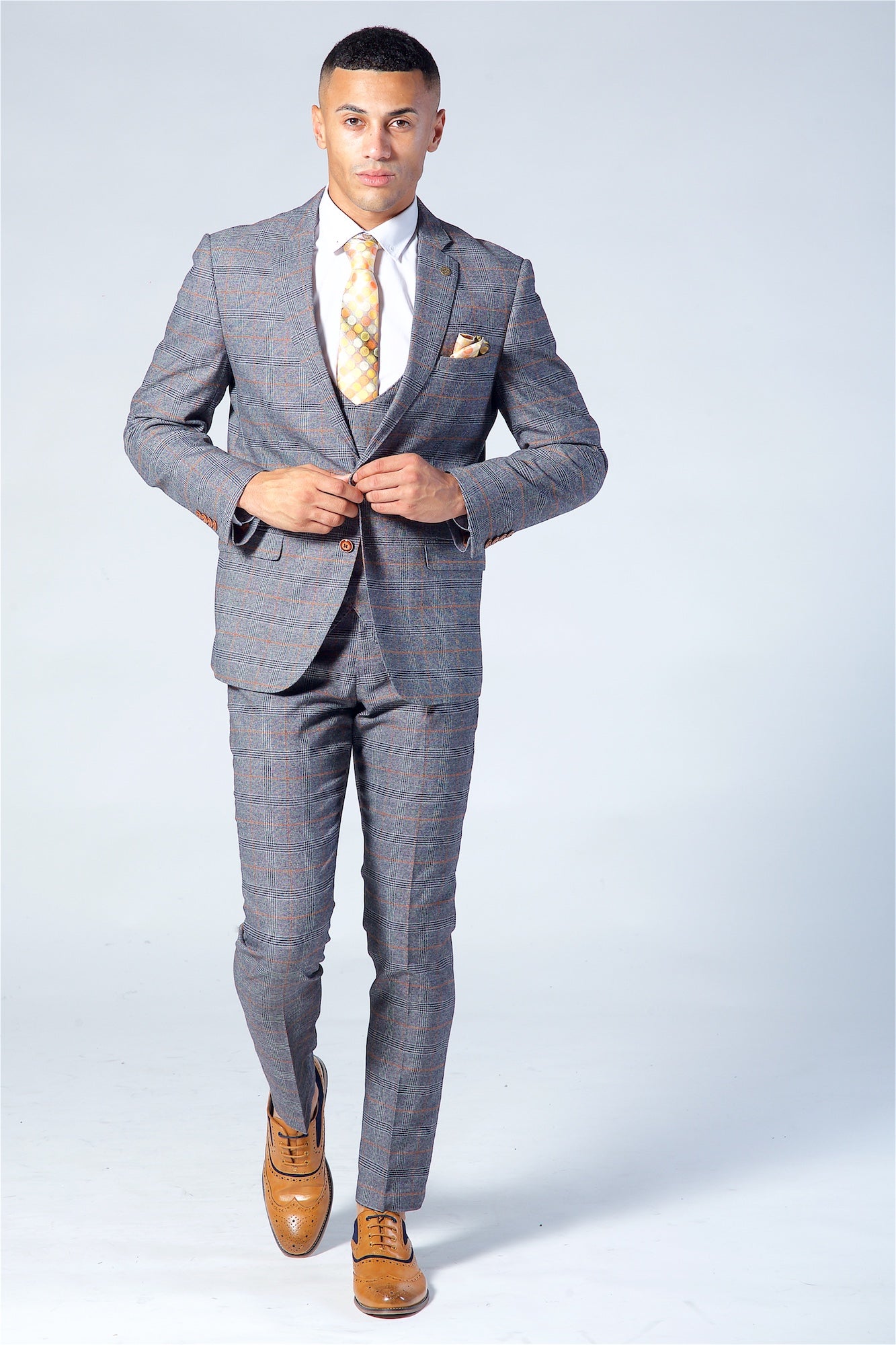 Marc Darcy Jenson Grey Check Suit Three Piece Suit.