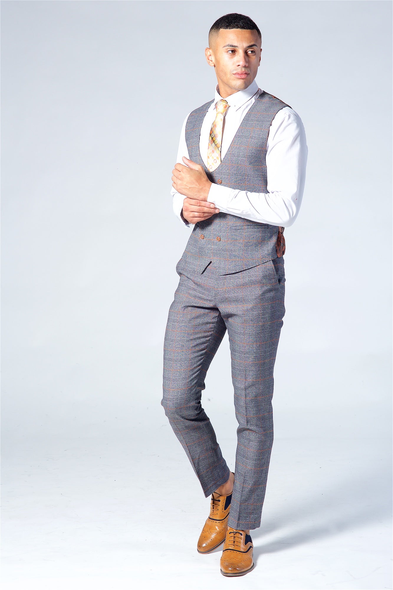 Marc Darcy Jenson Grey Check Suit Three Piece Suit.