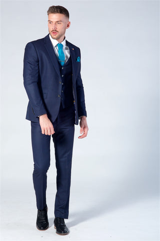 Cavani Seeba Navy Check Three Piece Suit