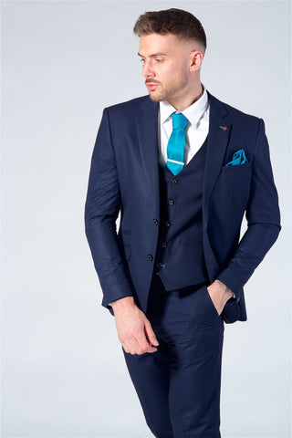 Cavani Seeba Navy Check Three Piece Suit