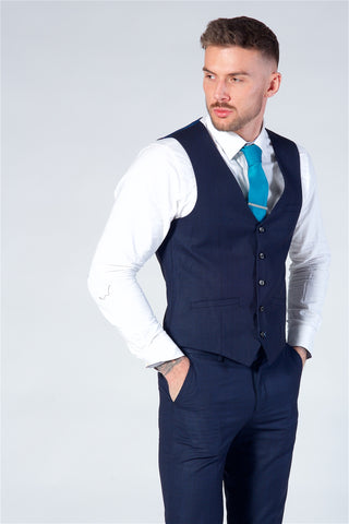 Cavani Seeba Navy Check Three Piece Suit