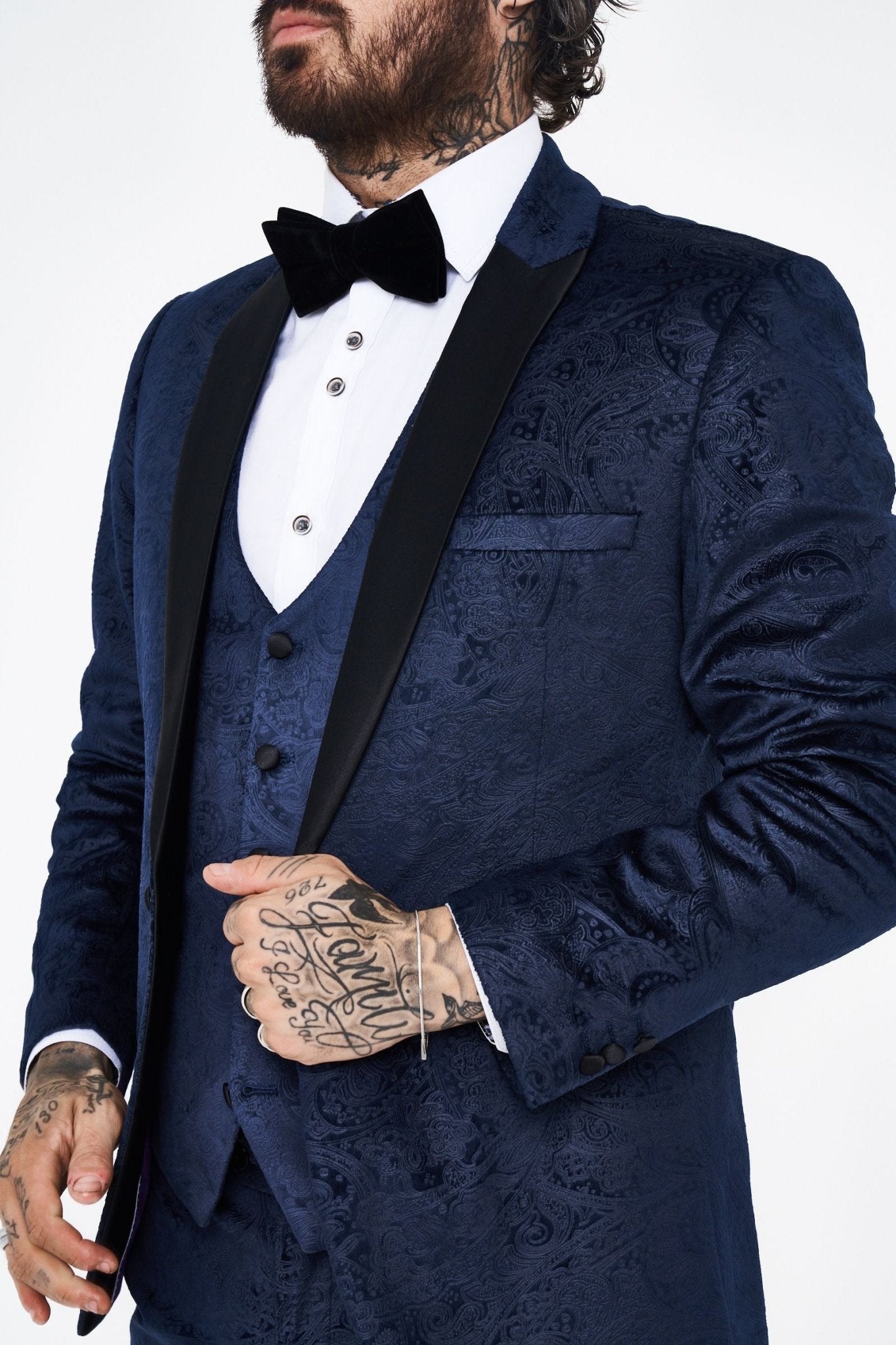 Marc Darcy Simon Velvet Navy Tux Jacquard Blazer