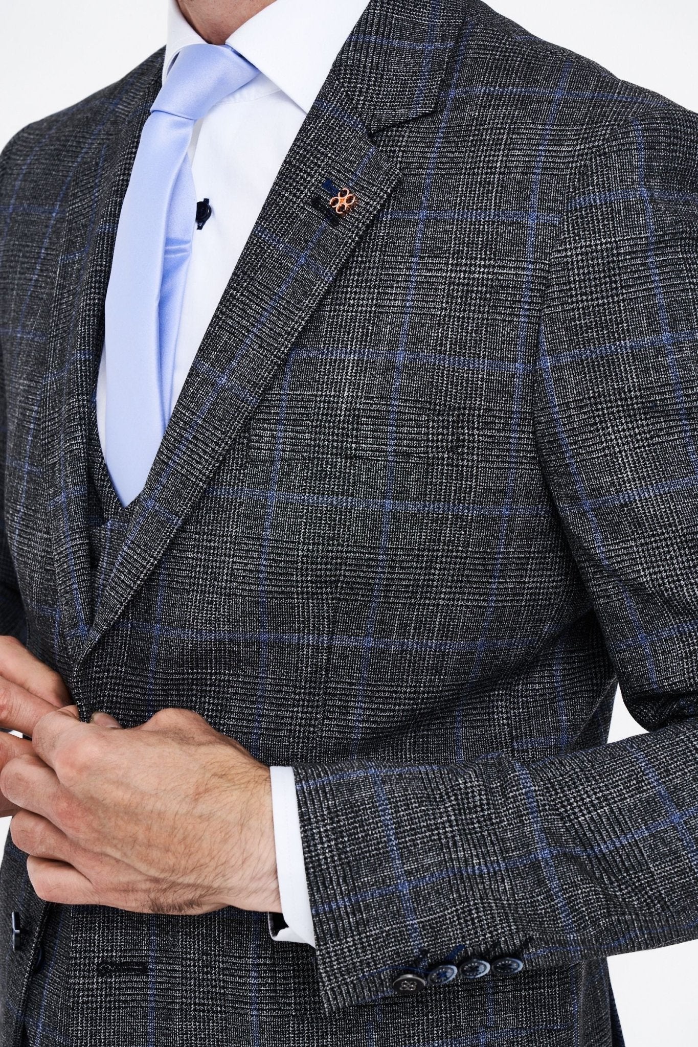 House of Cavani Power Grey Tweed Slim Fit Suit