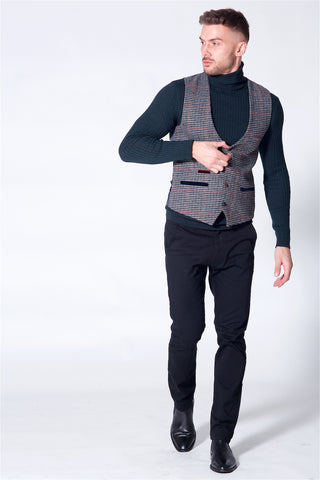 Marc Darcy Edward Navy Grey Tweed Check Waistcoat