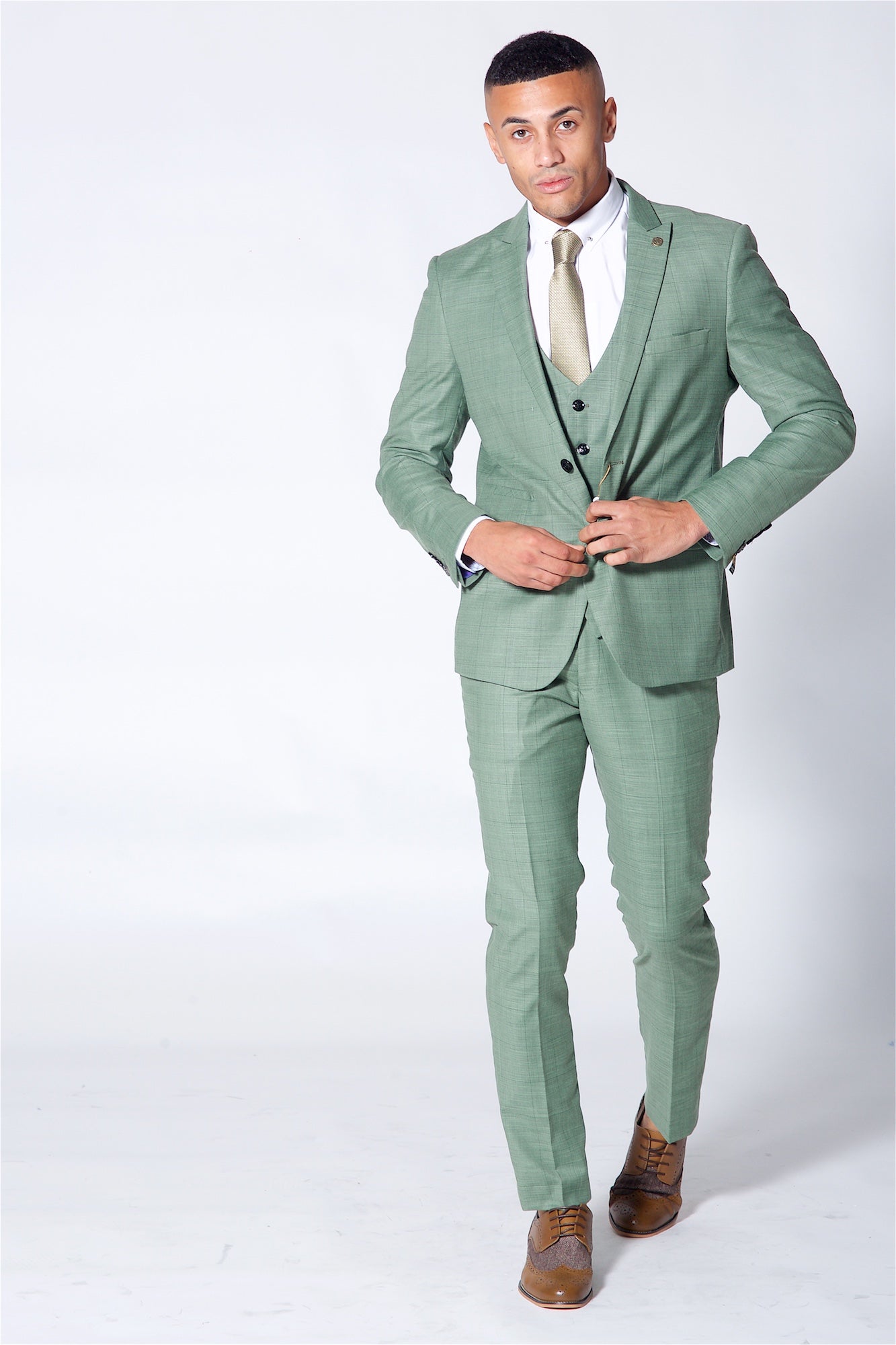 Marc Darcy Sid Moss Green Three Piece Checked Suit