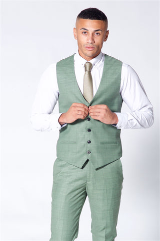Marc Darcy Sid Moss Green Three Piece Checked Suit