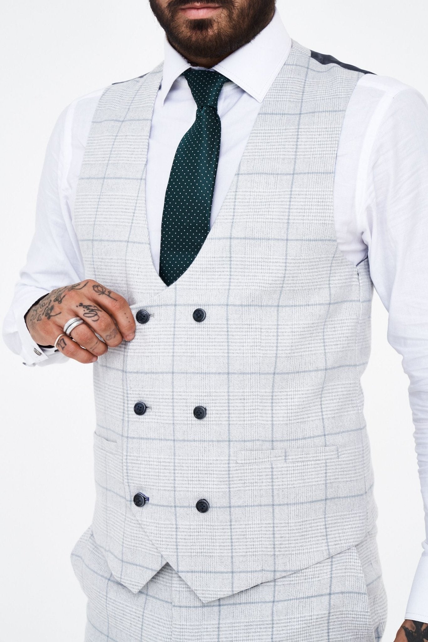 House of Cavani Radika Slim Fit Light Grey Check Suit