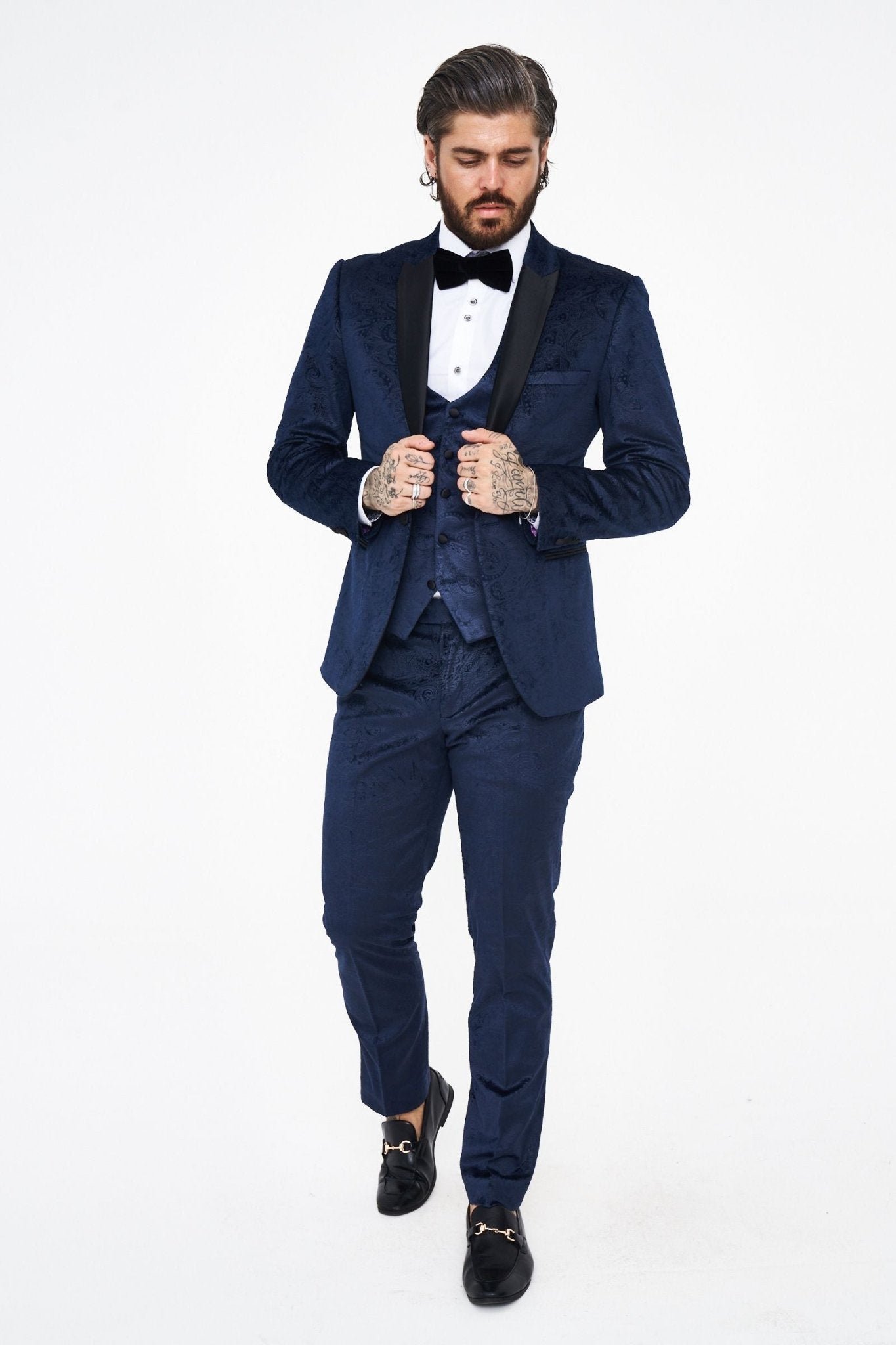Marc Darcy Simon Velvet Navy Tux Jacquard Blazer