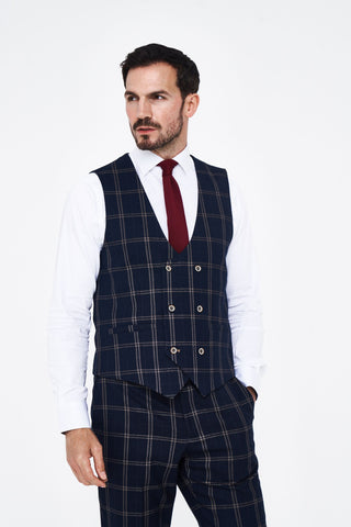 House of Cavani Hardy Navy Check Three Piece Suit