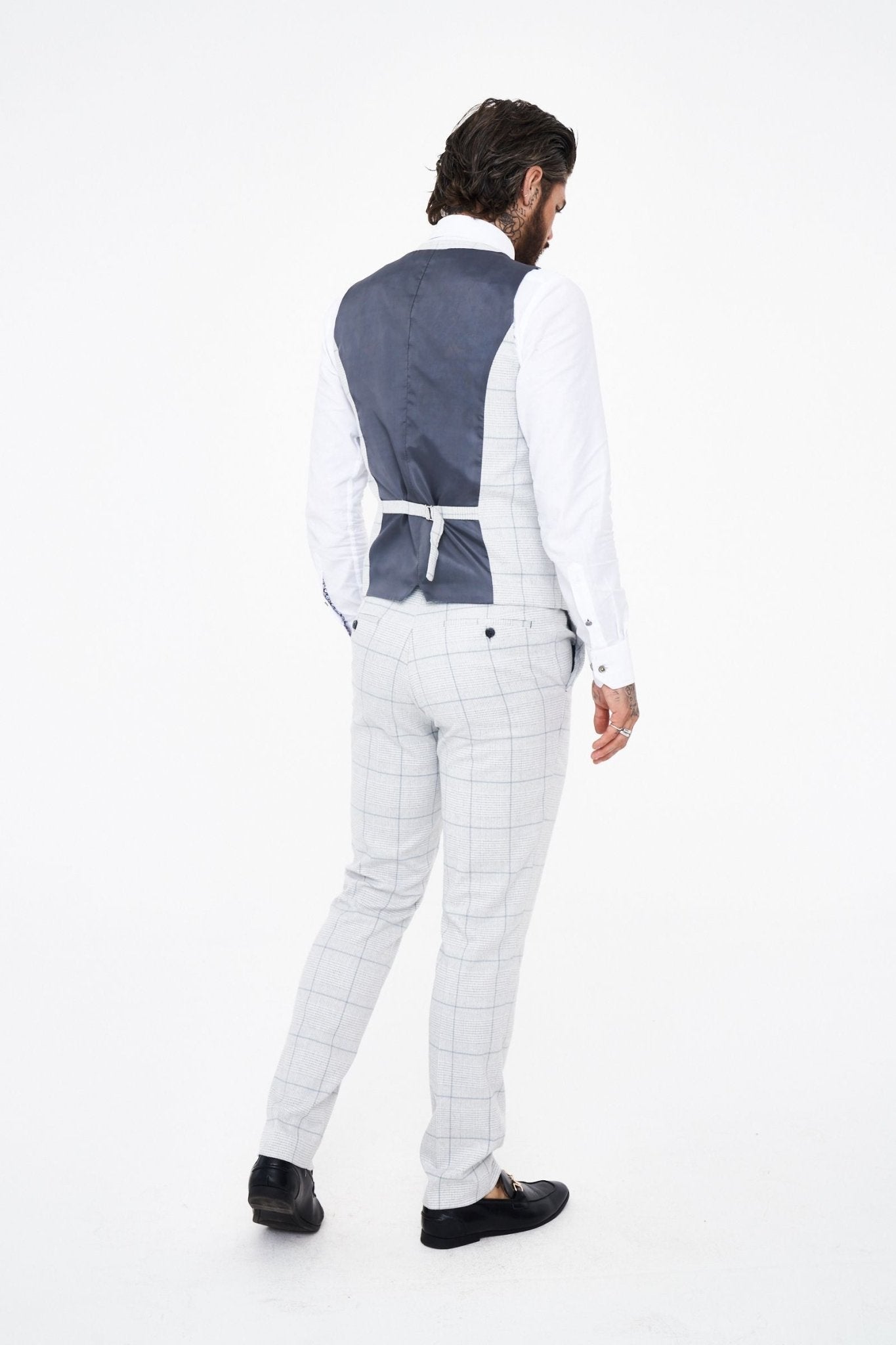 House of Cavani Radika Slim Fit Light Grey Check Suit