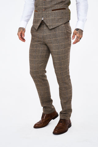 Marc Darcy Ted Tan Tweed Check Three piece Suit