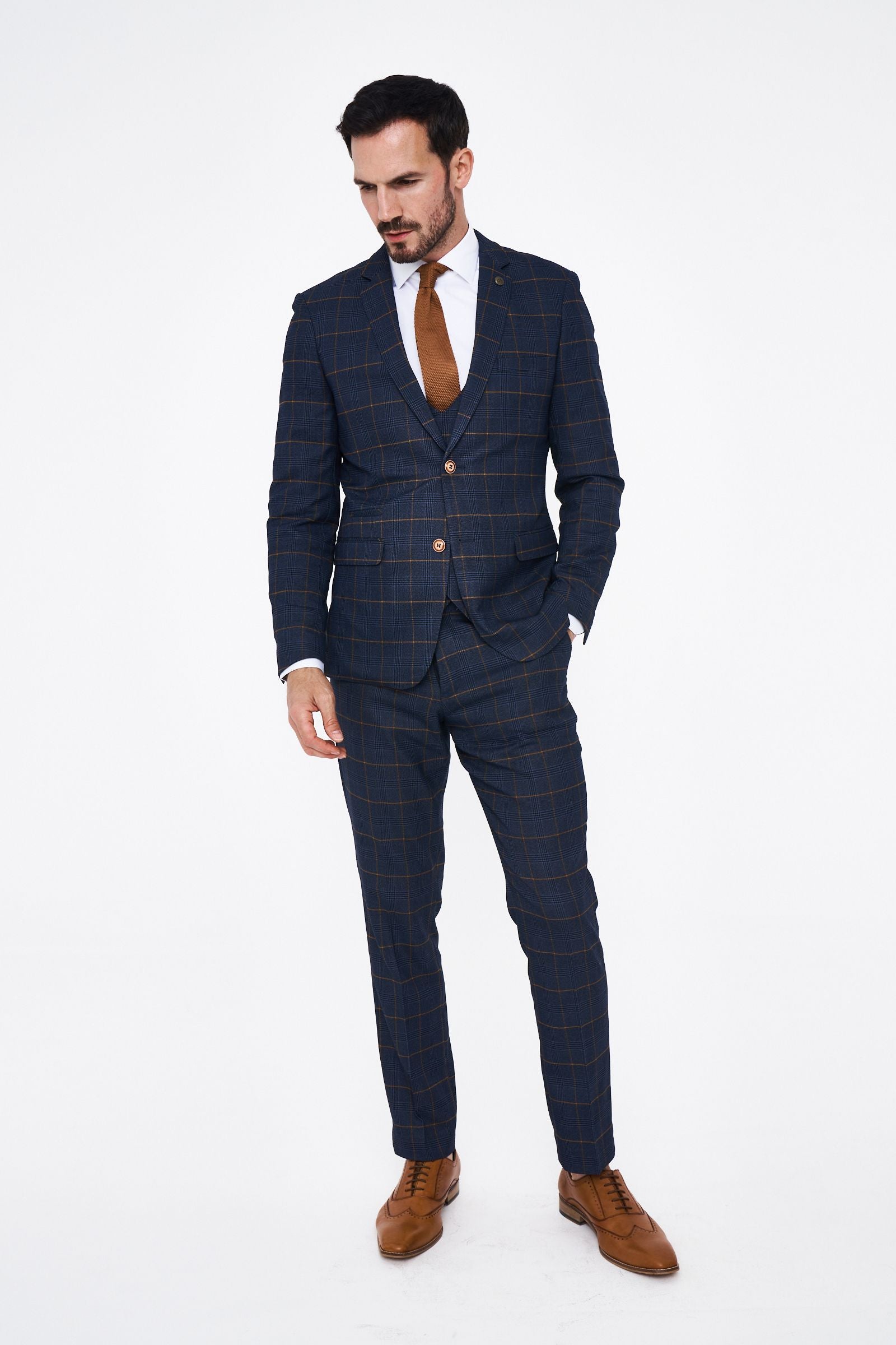Jenson - Sky Blue Check Suit With Double Breasted Waistcoat