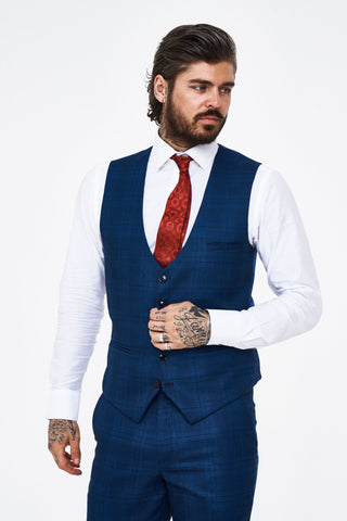 Marc Darcy Jerry Blue check Three Piece Suit