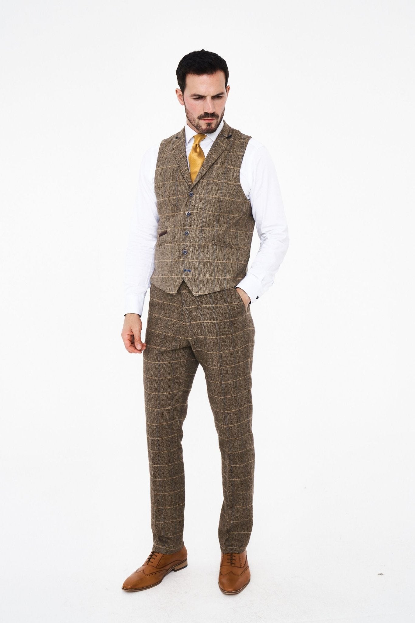 Albert Brown Tweed Three Piece Suit Short
