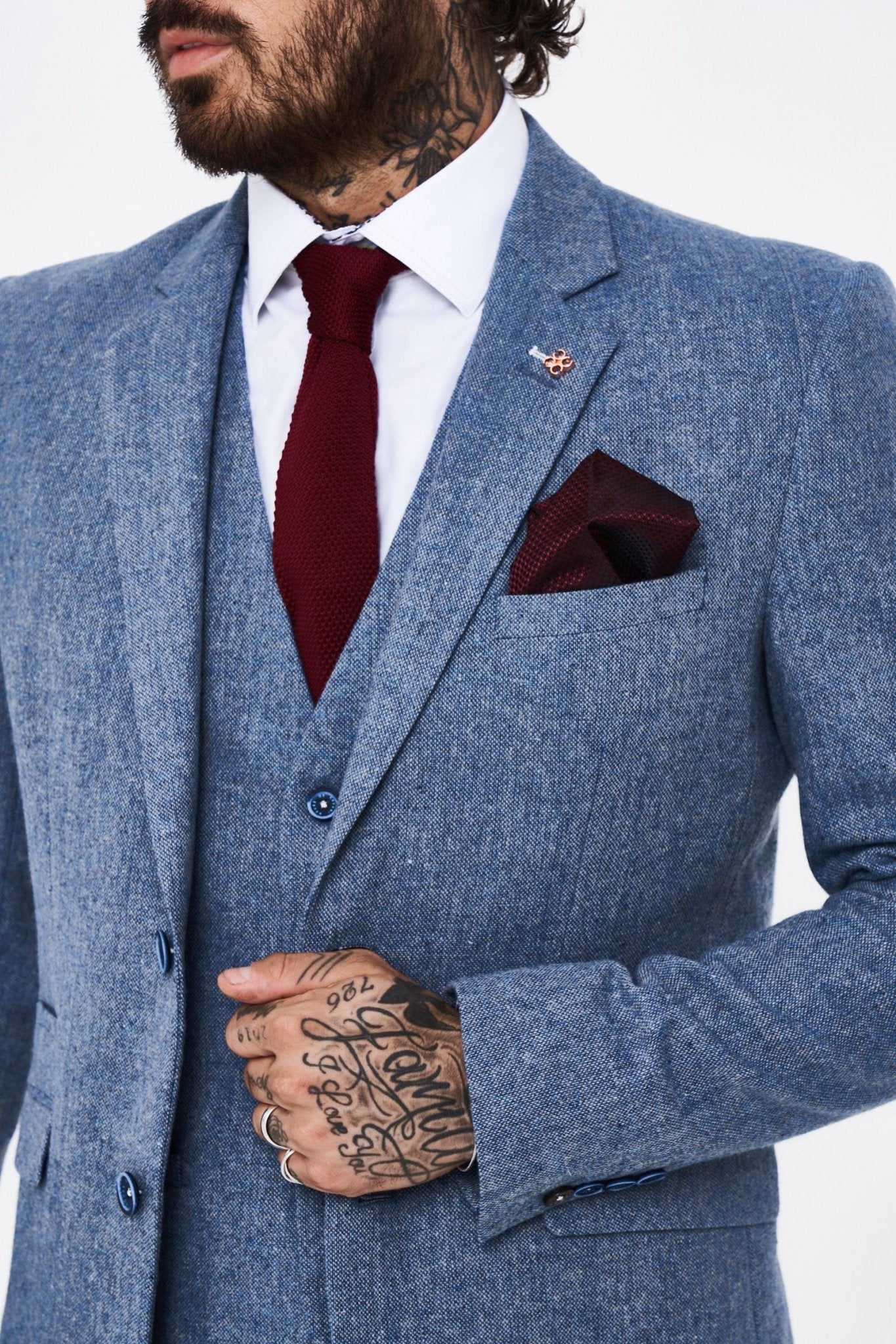 House of Cavani Wells Blue Tweed Slim Fit Suit