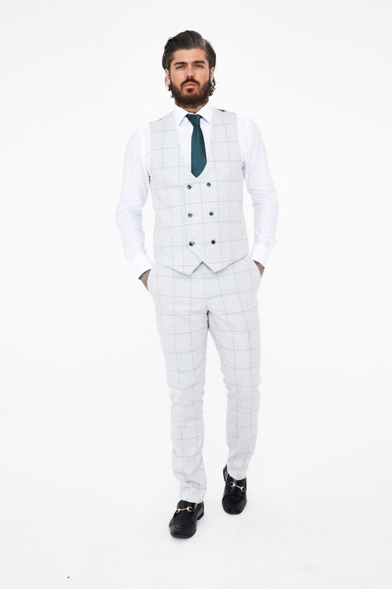 House of Cavani Radika Slim Fit Light Grey Check Suit