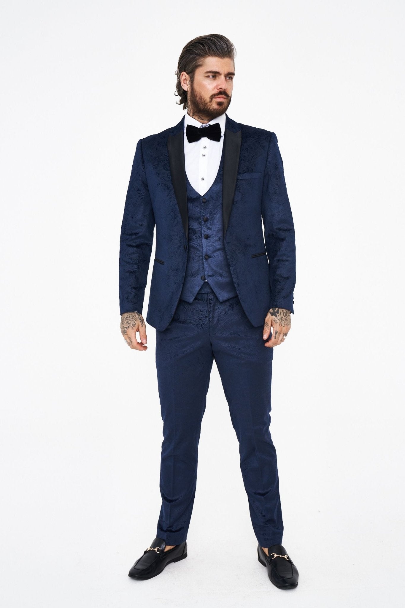 Marc Darcy Simon Velvet Navy Tux Jacquard Blazer
