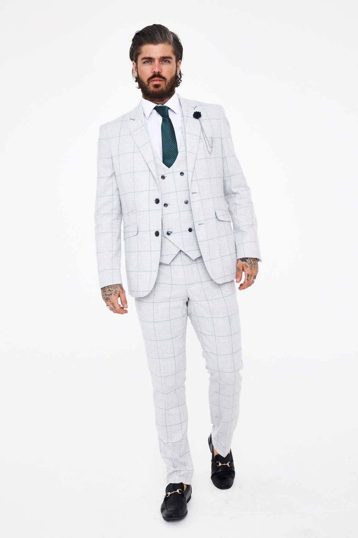 House Cavani Radika Slim Fit Light Grey Check Suit